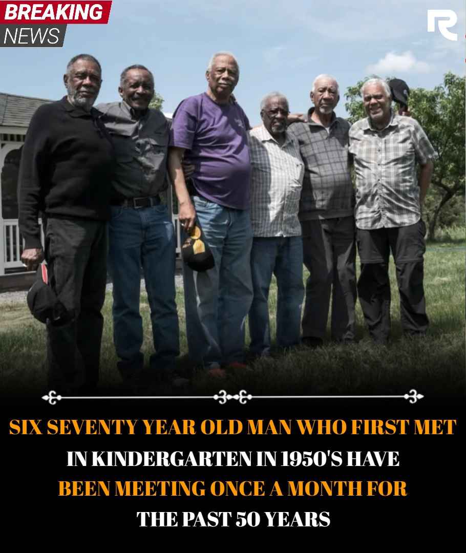 Six seventy-year-old men who first met in kindergarten in the 1950s